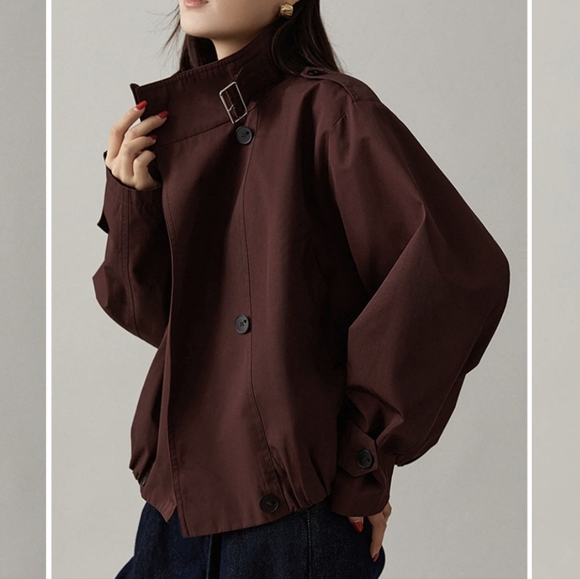 NWT Commense Burgundy Trench Coat - Picture 6 of 12